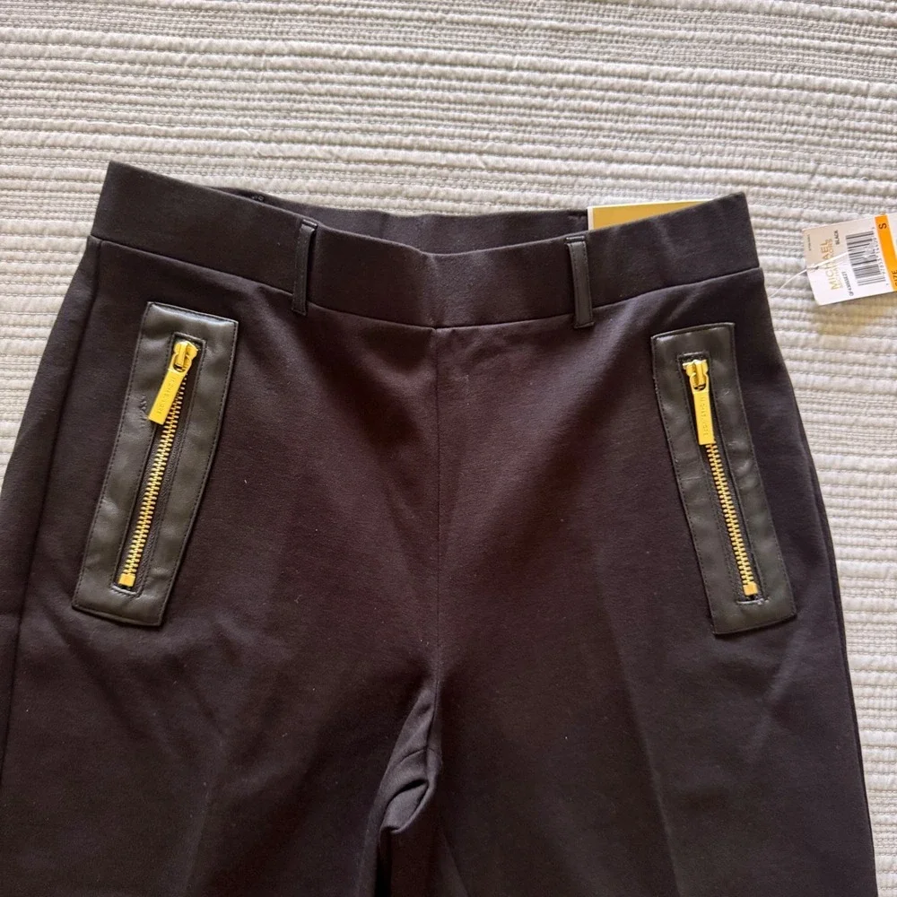 NWT Michael Kors Women's Black Straight Ankle  Pants Gold Zip Accents Size S - Picture 6 of 13